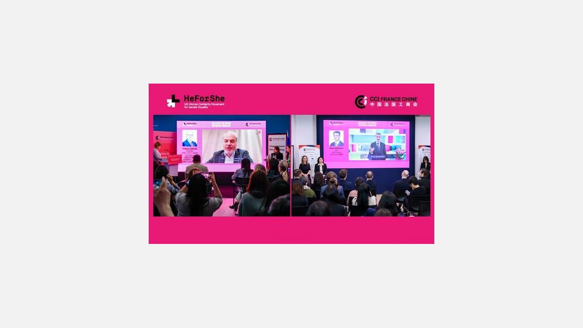 Stage view of the HeForShe Dialogue hybrid conference.