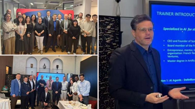 Speaker presenting at the CCI France Chine Sourcing Committee event on AI in Guangzhou on December 9, 2025.