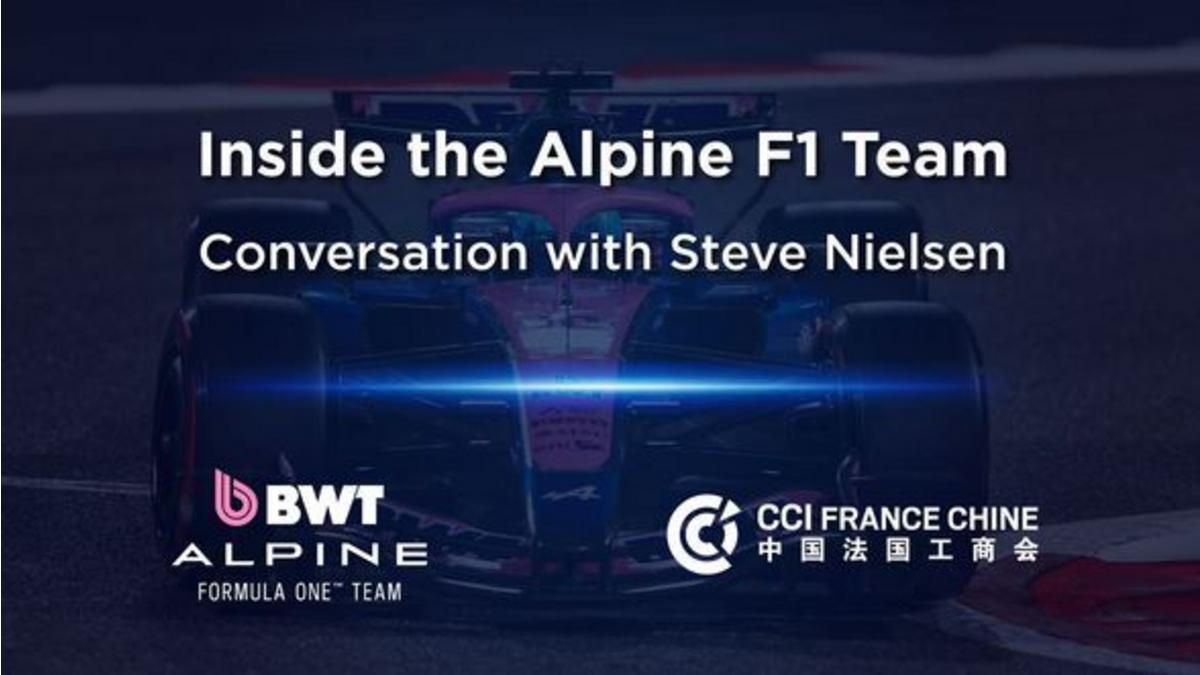 Official banner for the CCI France Chine exclusive conference with the BWT Alpine Formula One Team.