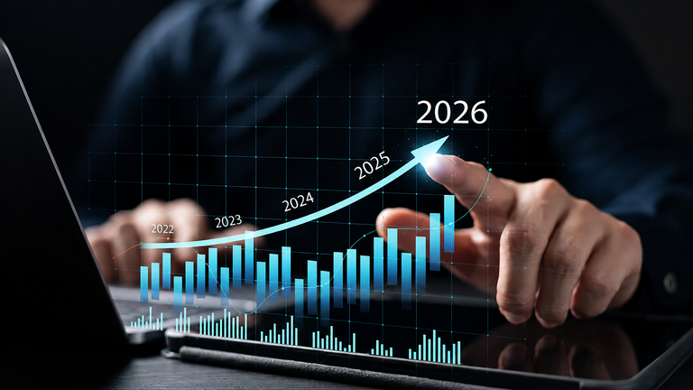 Financial data visualization showing performance growth from 2023 to 2026, illustrating market analysis, business strategy, and data-driven decision-making.