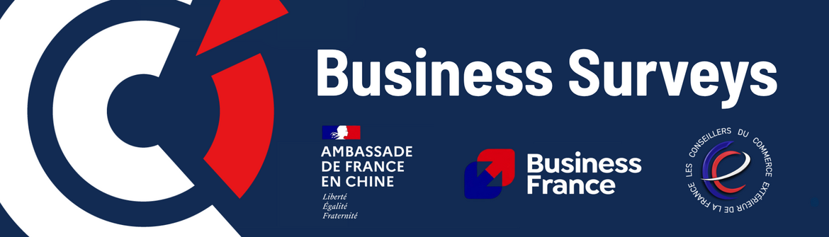 CI FRANCE CHINE banner for Business Surveys, featuring partner logos: Ambassade de France en Chine, Business France, and Conseillers du Commerce Extérieur de la France.