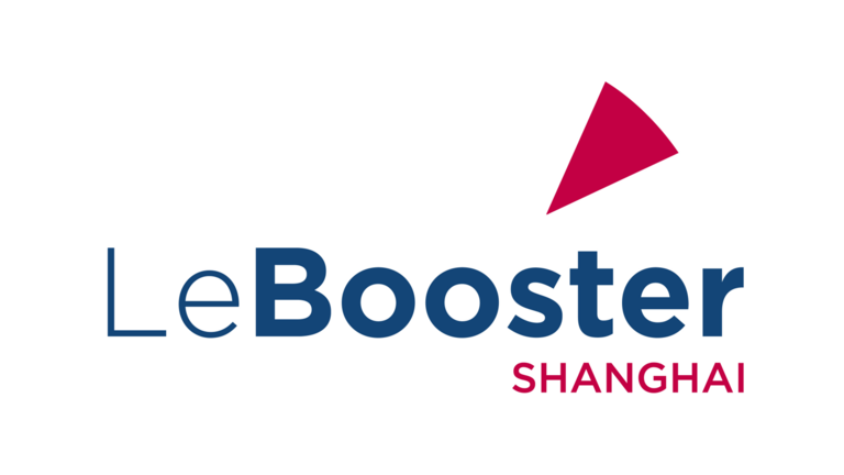 Logo of LeBooster Shanghai, CCI FRANCE CHINE's business center, featuring the name "LeBooster" in blue and gray, a red geometric symbol, and the word "Shanghai".