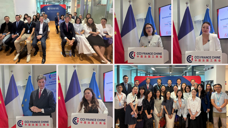 CCI France Chine hosted the “Bridging China to ASEAN” conference, bringing together speakers, business representatives, and attendees for discussions on regional opportunities, trade, and investment links between China and ASEAN countries. The event featured keynote presentations at the podium, audience participation, and networking sessions, highlighting international collaboration in a professional business setting.